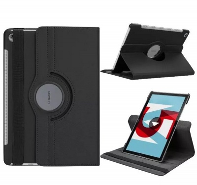 Capa protetora preta para tablet Huawei com suporte rotativo.