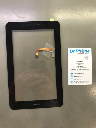 Ecrã tátil para tablet Huawei com cartão de visita da Dr Phone.