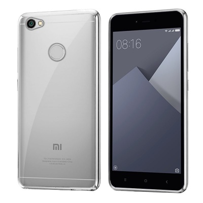 Smartphone Xiaomi com capa transparente, câmera traseira e ecrã a mostrar 08:16