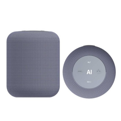 Colunas de som Bluetooth em tecido cinza com botões de controlo cinza claro