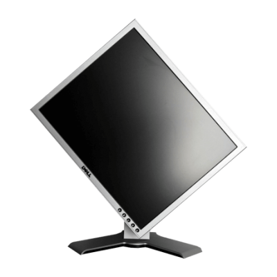 Monitor Dell LCD preto inclinado em fundo branco