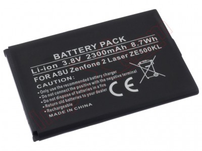 Bateria recarregável Li-ion preta para ASUS Zenfone 2 Laser ZE500KL com texto técnico e símbolos