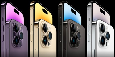 Quatro smartphones modernos em cores diversas com câmaras traseiras e ecrãs com moldura fina
