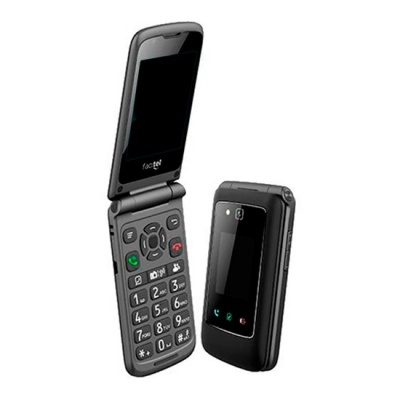 Telefone móvel flip preto com teclado numérico e pequena tela externa