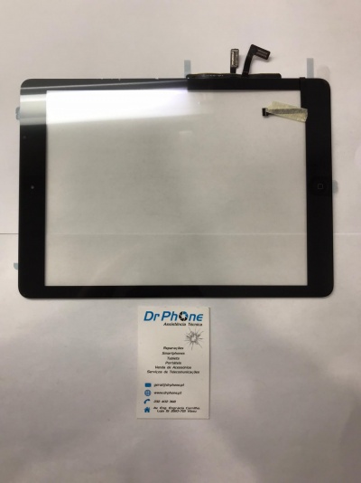 Ecrã tátil preto para tablet com botão home, cabos flex e cartão 'Dr Phone'