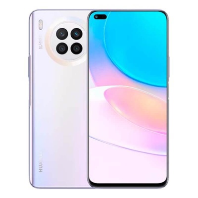 Smartphone Huawei branco perolado com quatro câmaras na traseira e ecrã com duas câmaras frontais