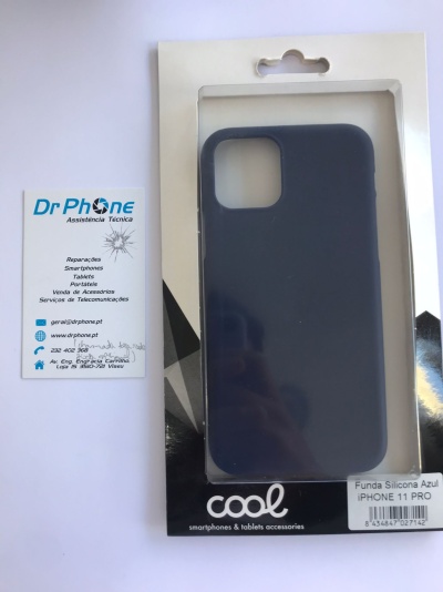 Capa de silicone azul para iPhone 11 Pro embalado e cartão de visita da empresa Dr Phone