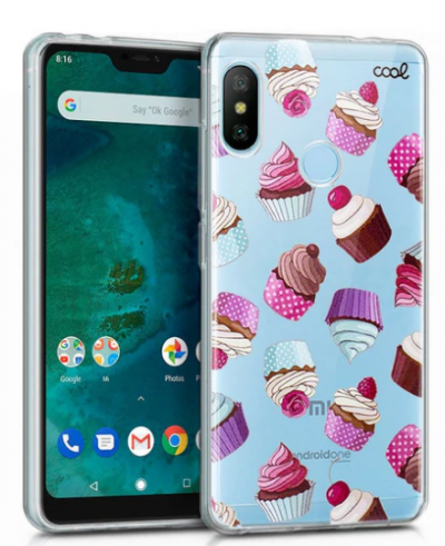 Capa transparente para smartphone Xiaomi com padrão de cupcakes coloridos e texto 'cool'