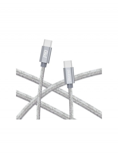 Cabo USB-C cinzento com texto 'OUDKA' nos conectores