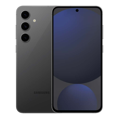 Smartphone Samsung preto com três câmaras traseiras e ecrã frontal com entalhe central