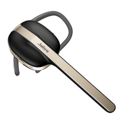 Auricular Bluetooth Jabra preto e dourado com gancho para orelha