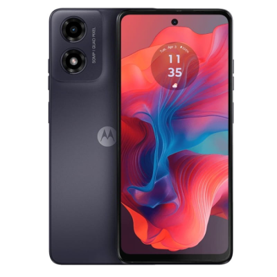 Smartphone Motorola azul escuro com duas câmaras traseiras e ecrã colorido