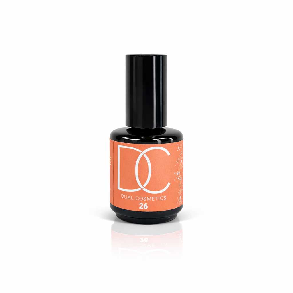 Cor 26 Frasco de verniz de unhas com etiqueta laranja da marca DC Dual Cosmetics