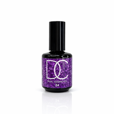 frasco de verniz roxo com tampa preta Dual Cosmetics