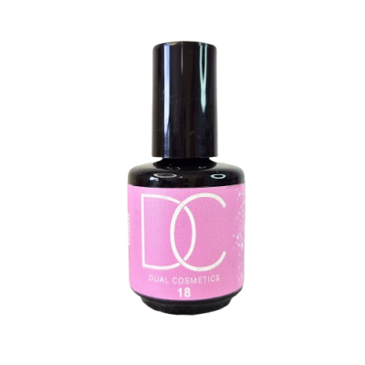 Frasco de verniz ou gel para unhas preto com rótulo cor-de-rosa