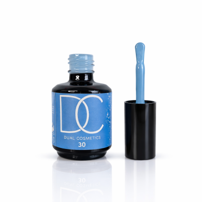 Verniz de unhas azul pastel Dual Cosmetics número 30 com pincel aplicador aberto