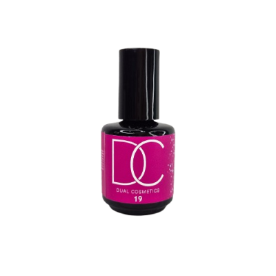 Frasco de verniz para unhas Dual Cosmetics nº 19 com rótulo rosa
