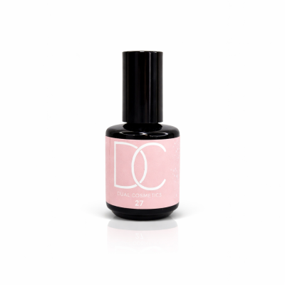 Frasco de verniz unhas preto com etiqueta rosa DC Dual Cosmetics 27