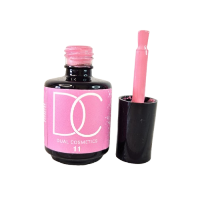Frasco de verniz para unhas rosa com rótulo Dual Cosmetics e número 11