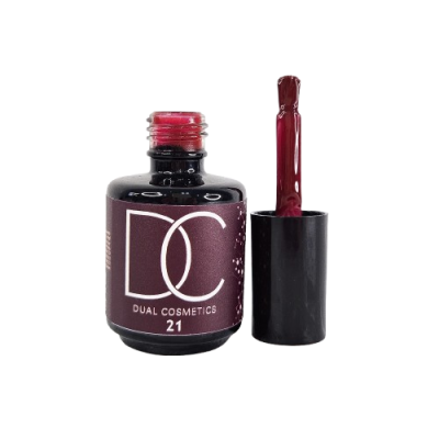 Verniz de unhas vermelho vinho com rótulo DUAL COSMETICS 21