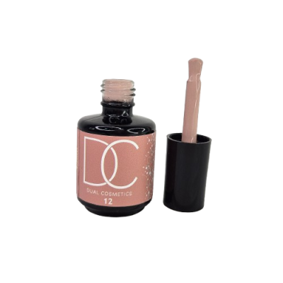 Verniz para unhas nude DC Dual Cosmetics número 12 com pincel e tampa preta