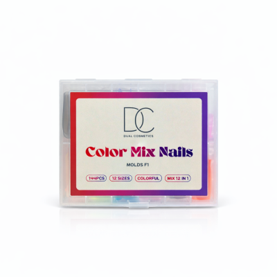 Caixa de unhas postiças coloridas Color Mix Nails em plástico transparente
