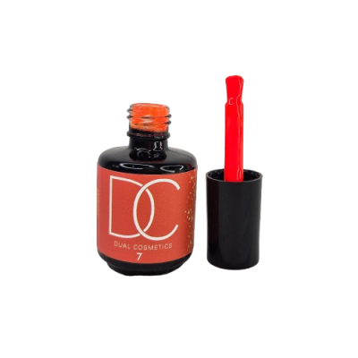 Frasco de esmalte laranja Dual Cosmetics com tampa e pincel