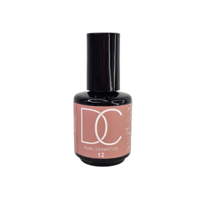 Frasco de verniz de unhas preto com rótulo rosa da Dual Cosmetics