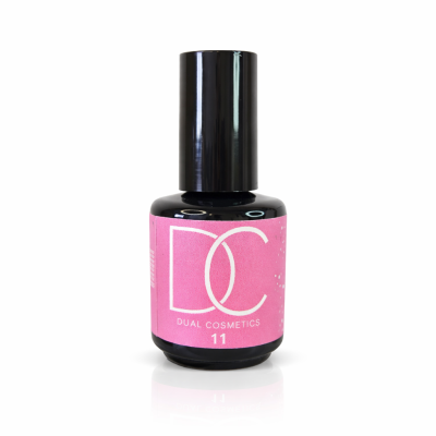 Frasco de verniz para unhas com etiqueta rosa e tampa preta