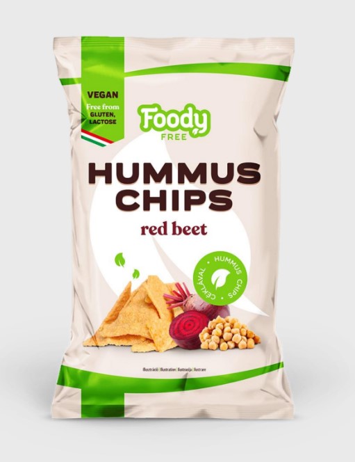 FoodyFree Chips de Hummus com Beterraba 50g Pacote de Hummus Chips sabor beterraba