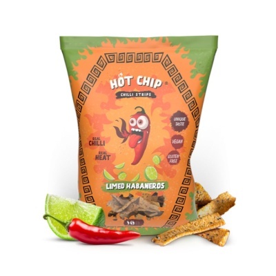 Pacote de aperitivos Hot Chip Chilli Strips sabor Limed Habaneros com malagueta e lima