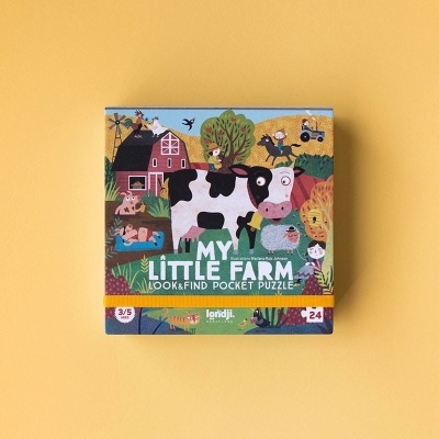 Embalagem de puzzle MY LITTLE FARM com ilustração de vaca e quinta