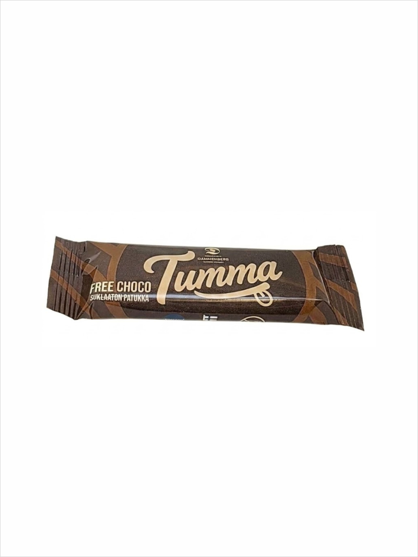 Mini barra 'free Choco' (sem cacau) #Dammenberg sem glúten Barra de chocolate Tumma com embalagem castanha escura e texto bege
