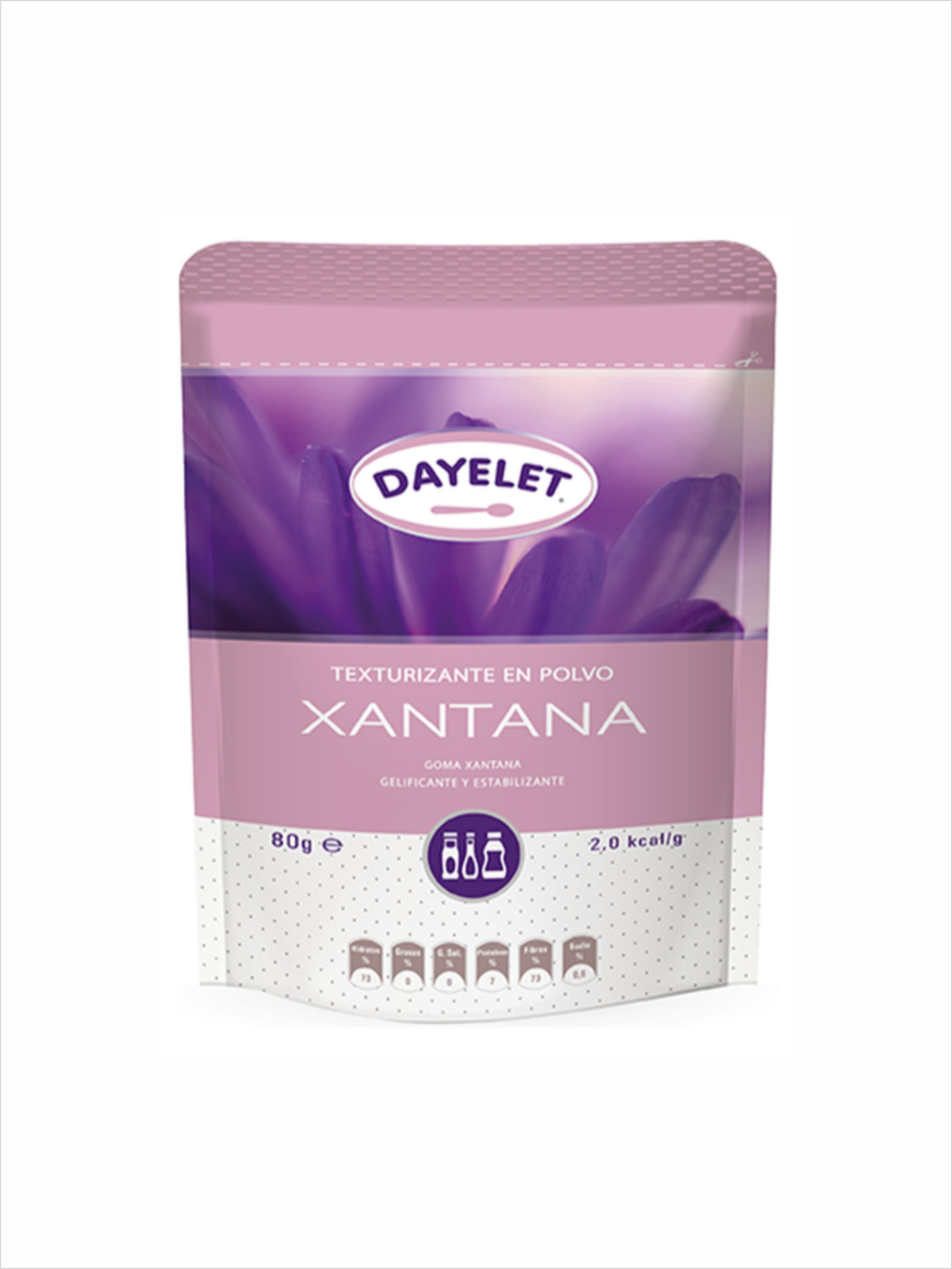 Goma xantana sem glúten #Dayelet Embalagem rosa e roxa de texturizante em pó XANTANA da DAYELET
