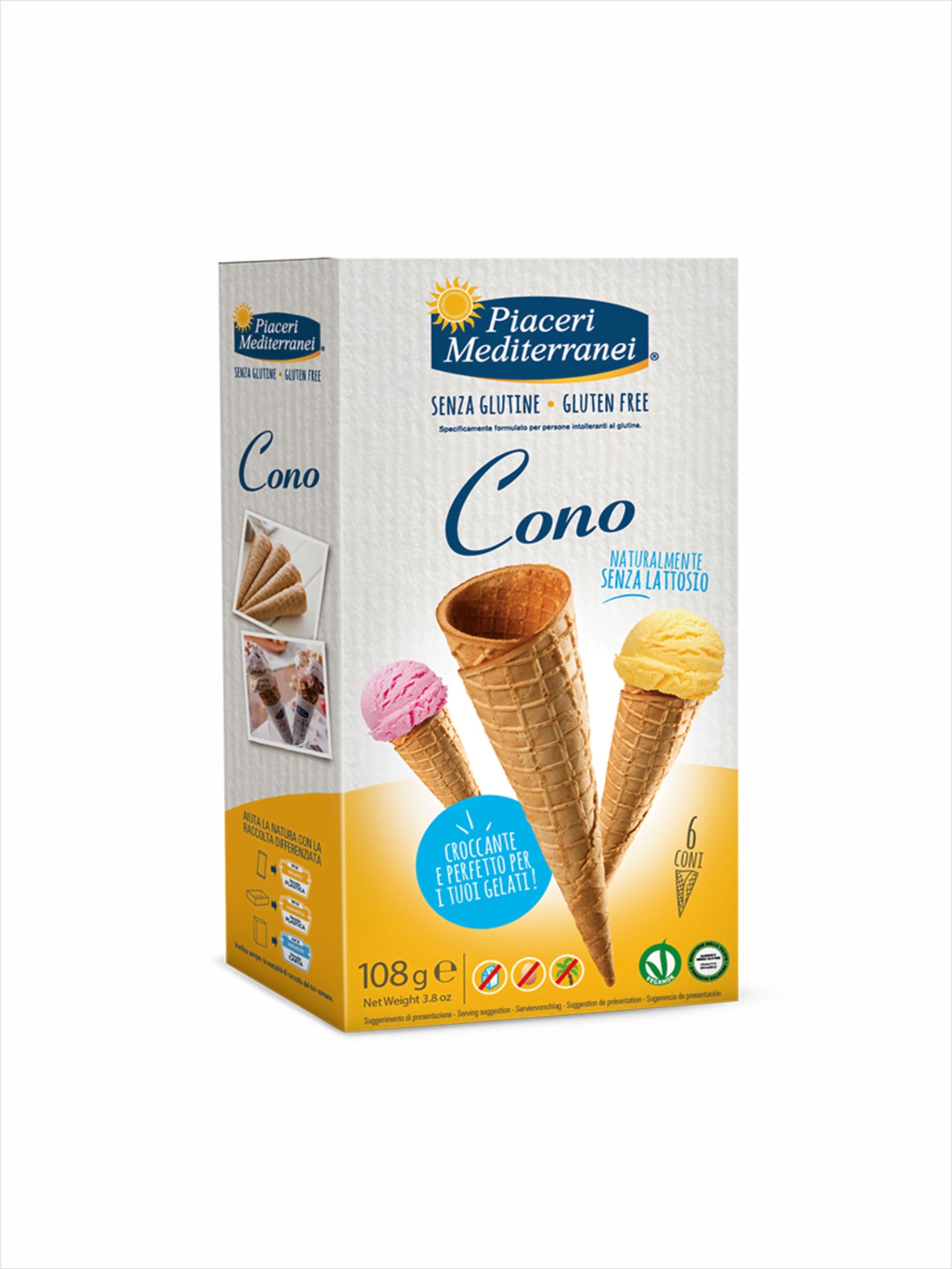 Cones de gelado sem glúten #PiaceriMediterranei Caixa de cones de gelado sem glúten e sem lactose Piaceri Mediterranei