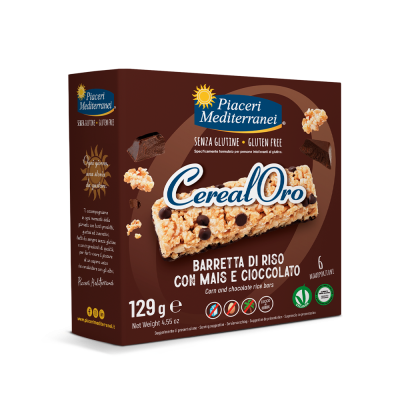 Embalagem castanha de barras de cereais Cereal Oro sem glúten com milho e chocolate
