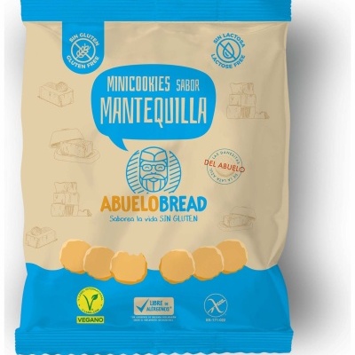 Pacote de minicookies sabor mantequilla ABUELO BREAD azul e bege
