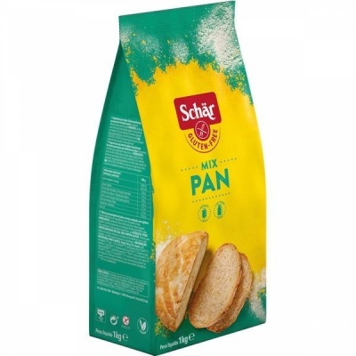 Embalagem Schär Mix Pan para pão sem glúten, 1 kg, amarelo e verde com imagens de pão