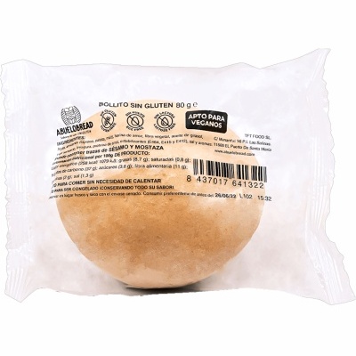 Bollo sem glúten embalado individualmente, cor bege claro, embalagem transparente