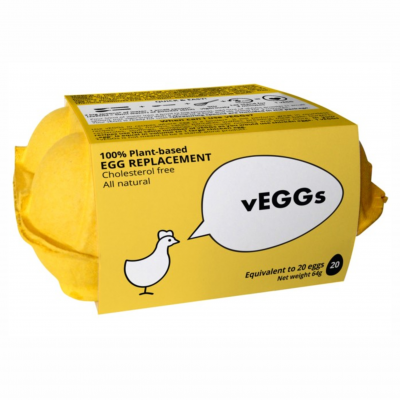 Caixa amarela com substituto de ovo vEGGs, 100% à base de plantas