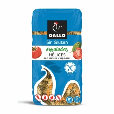Pacote de massa helicoidal sem glúten Gallo com tomate e espinafres