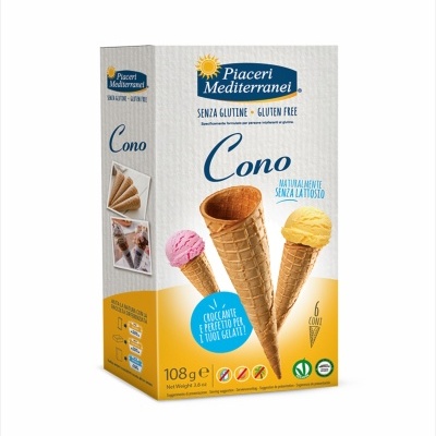 Caixa de cones de gelado sem glúten e sem lactose Piaceri Mediterranei