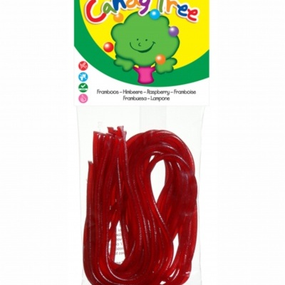 Pacote de doces vermelhos Candy Tree com rótulo amarelo e verde