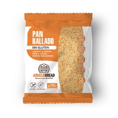 Pacote de pão ralado sem glúten ABUELOBREAD em embalagem laranja e branca