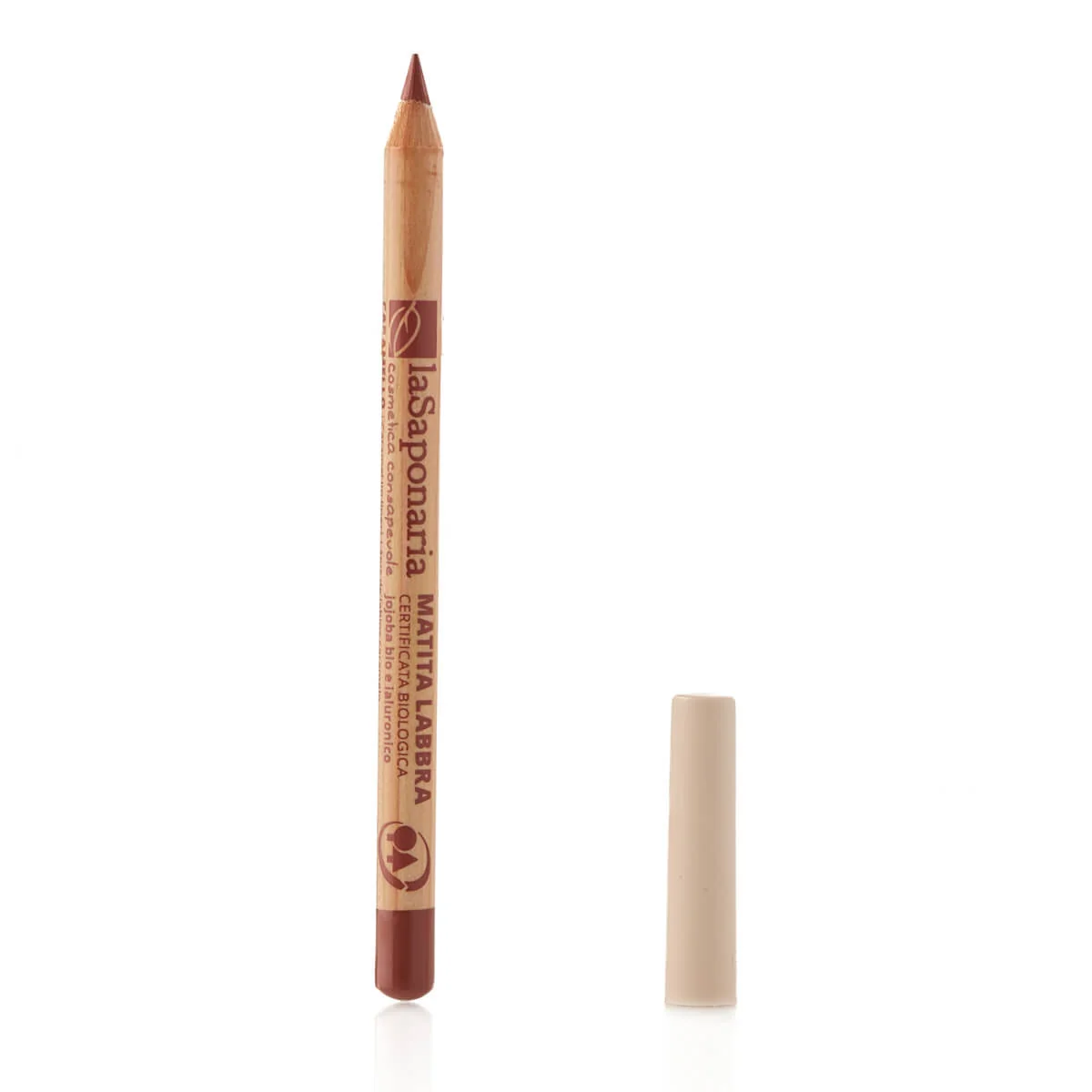 Delineador de Lábios Caramelo – La Saponaria Lápis de lábios orgânico laSaponaria com tampa removida