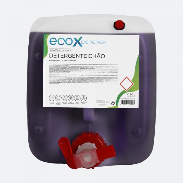 DETERGENTE PARA O CHÃO ECOX (GRANEL) Recipiente plástico com detergente para chão roxo e rótulo ecoxperience