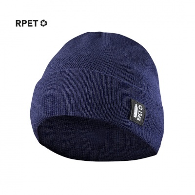 Gorro azul escuro de malha com etiqueta RPET