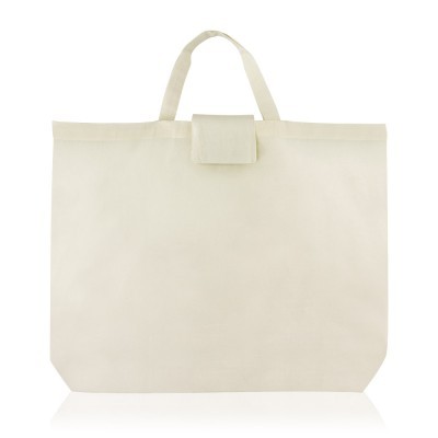 Mala creme de tecido com alças e fecho