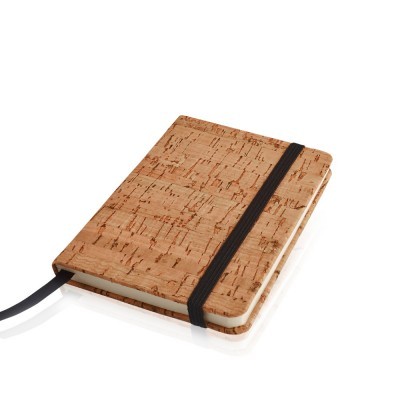 Caderno com capa de cortiça e elástico preto
