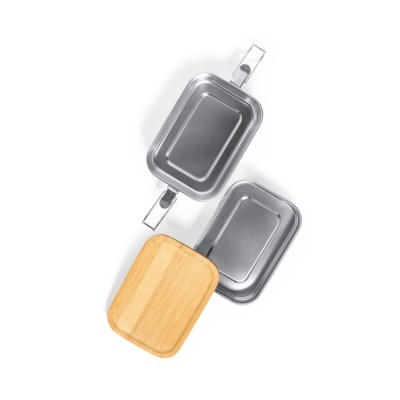 Frigideira dobrável metálica com tampa de madeira clara